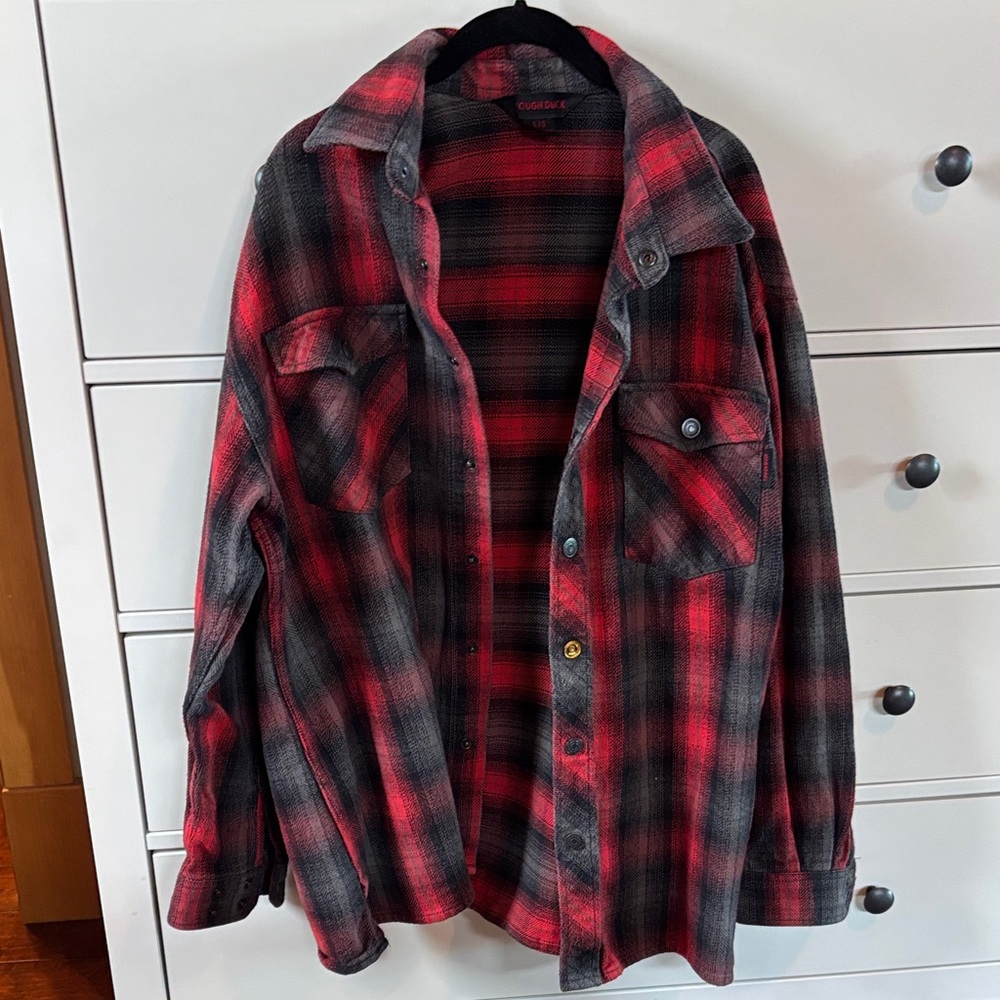 Men's Red and Black Plaid Shirt Jacket
